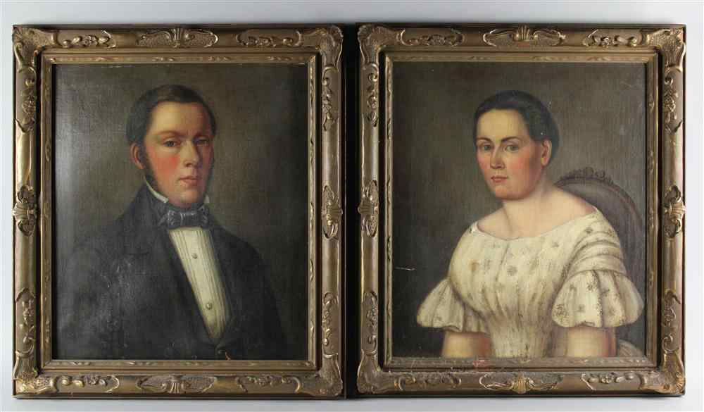 Appraisal: AMERICAN SCHOOL th CENTURY PAIR OF PORTRAITS Oil on canvas