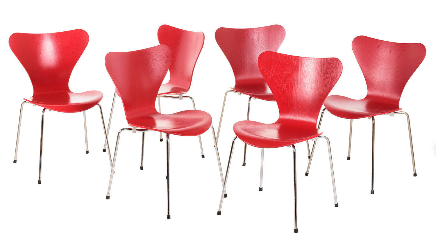 Appraisal: SIX ARNE JACOBSEN SERIES CHAIRS FOR FRITZ HANSEN Red ply