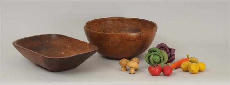 Appraisal: BURLWOOD BOWL AND A SCOOPED WOOD BOWL The one circular