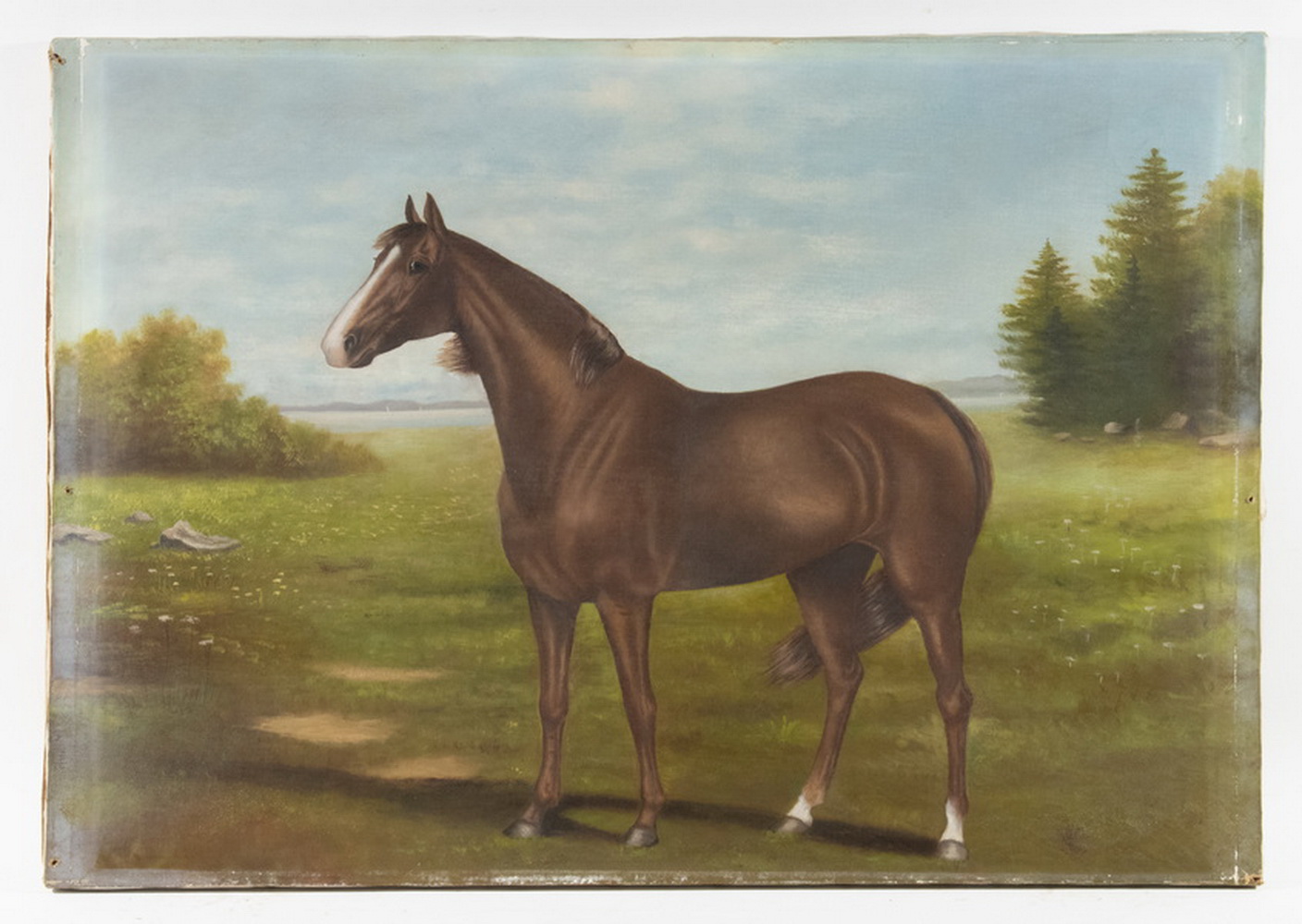 Appraisal: HORSE PAINTING Circa Portrait of a Chestnut Horse in a