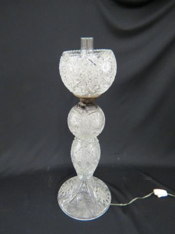 Appraisal: Cut Crystal Lamp elaborate overall cutwork oil converted to electric