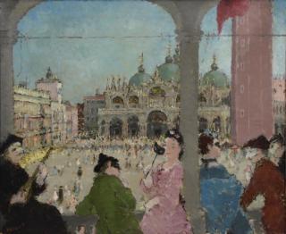 Appraisal: EDZARD Dietz Oil on Canvas Piazza San Marco Signed lower