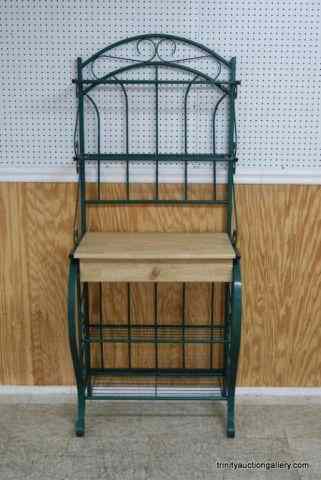 Appraisal: Bent Iron Oak Baker's Rack w DrawerThe bent ornamental iron