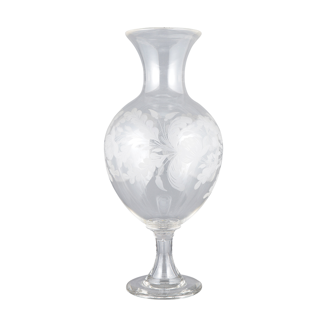 Appraisal: Continental Etched Glass Vase th Century Of swollen form with