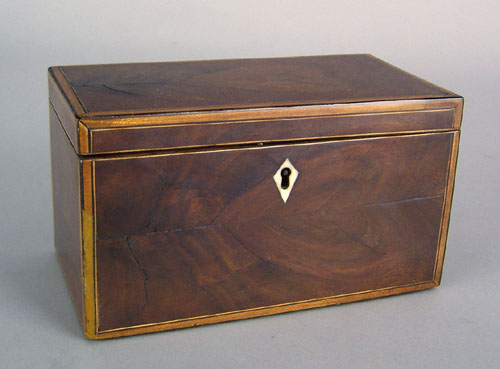 Appraisal: George IV mahogany tea caddy ca with inlaid edges h