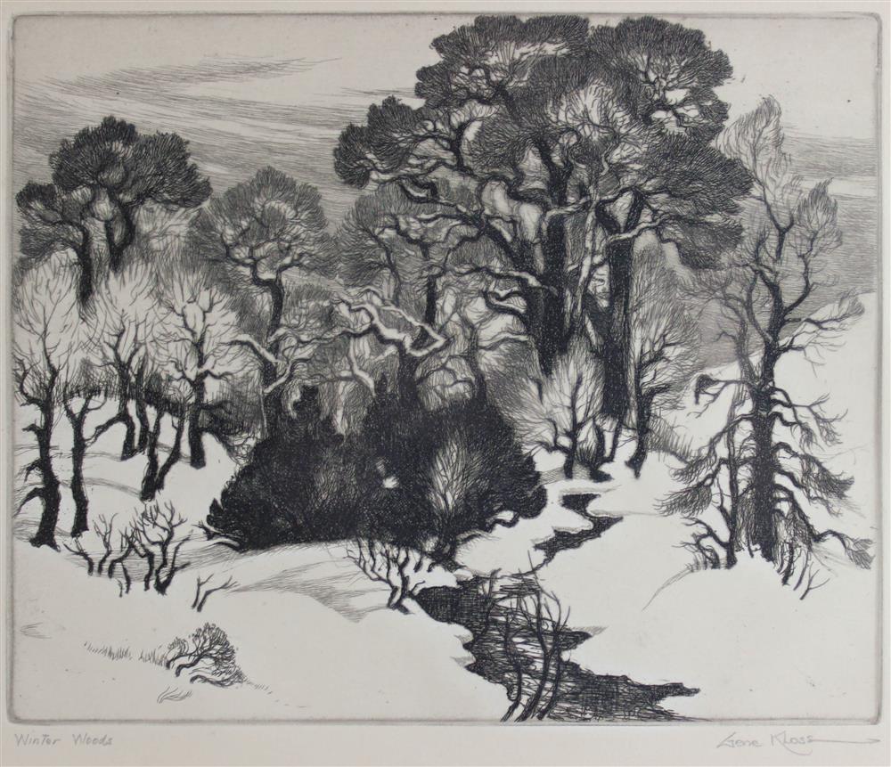 Appraisal: GENE KLOSS AMERICAN - WINTER WOODS Engraving x in sight