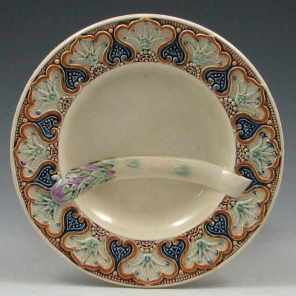 Appraisal: Majolica Asparagus Dish marked with hand glazed excellent condition ''w