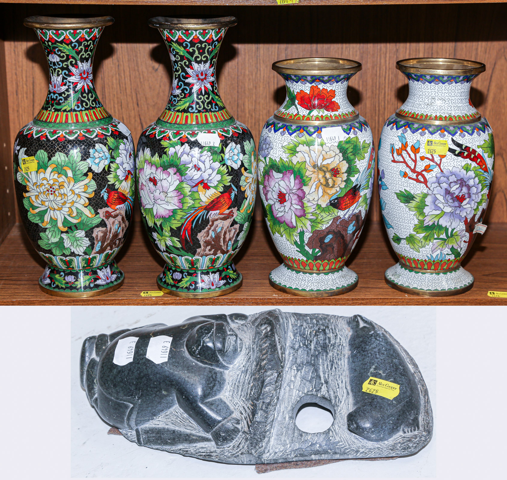 Appraisal: TWO PAIRS OF CHINESE CLOISONNE VASES Later th century with