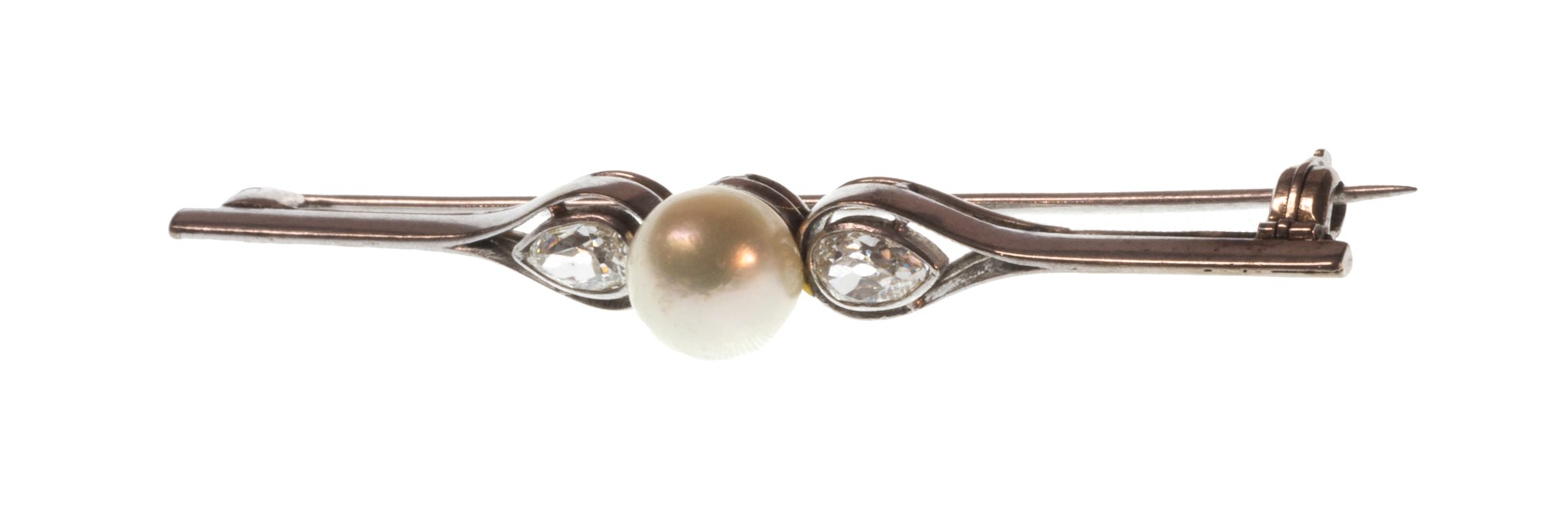 Appraisal: A diamond and cultured pearl bar brooch mounted with the