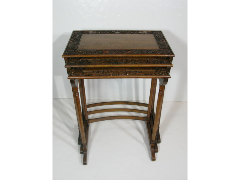 Appraisal: Set of Three Carved Oriental Nesting Tables mahogany each with