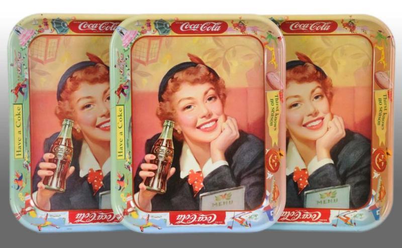 Appraisal: Lot of Coca-Cola Menu Girl Serving Trays Description s Two