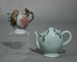 Appraisal: Two glazed Asian Teapots Cadogan and Figural th C Chinese