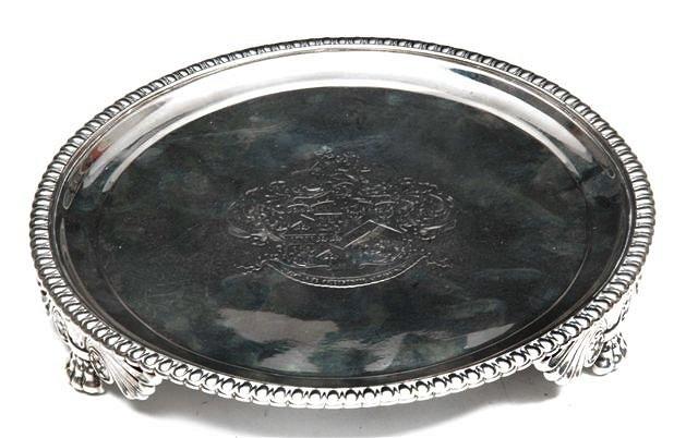 Appraisal: A GEORGE III SILVER CARD TRAY with engraved coat of