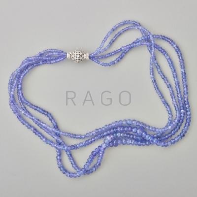 Appraisal: FOUR STRAND TANZANITE AND DIAMOND NECKLACE cts TW faceted tanzanite