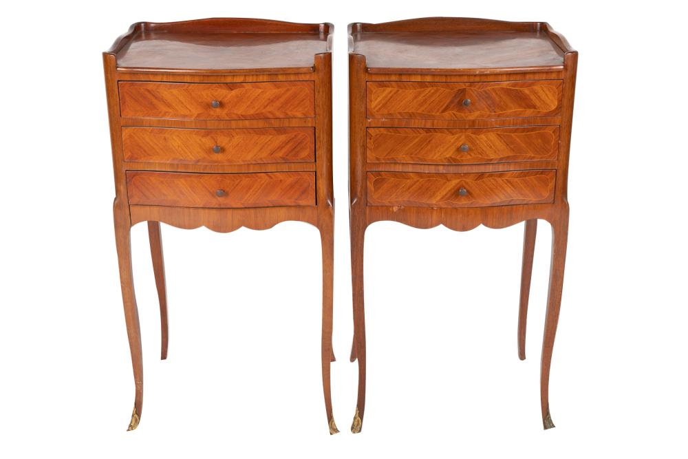 Appraisal: PAIR OF MARQUETRY PETITE COMMODESeach with three drawers Condition front