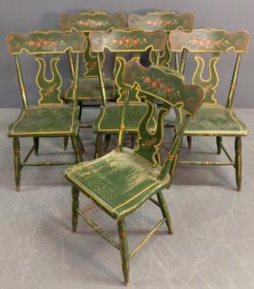 Appraisal: Plank bottom chair Set of six paint decorated plank bottom