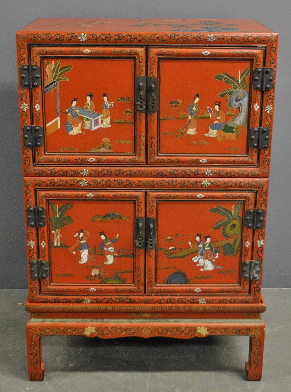 Appraisal: - Chinese red decorated two-piece wedding chest oth c h