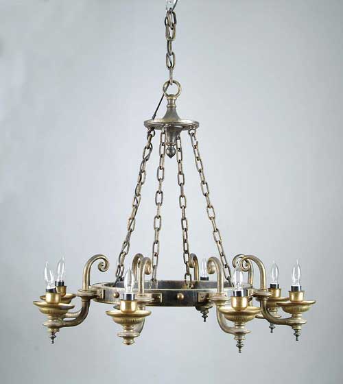 Appraisal: OUTSTANDING PAIR OF EIGHT BRANCH BRONZE HANGING CANDELABRAS The round