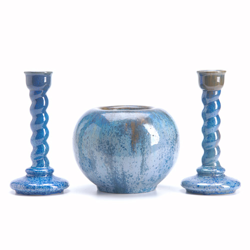 Appraisal: FULPER Three-piece garniture set a pair of twisted candlesticks and