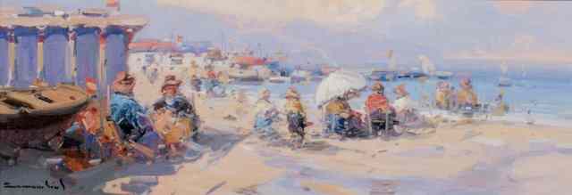 Appraisal: GABRIEL CASARRUBIOS b Harbour beach signed lower left oils on