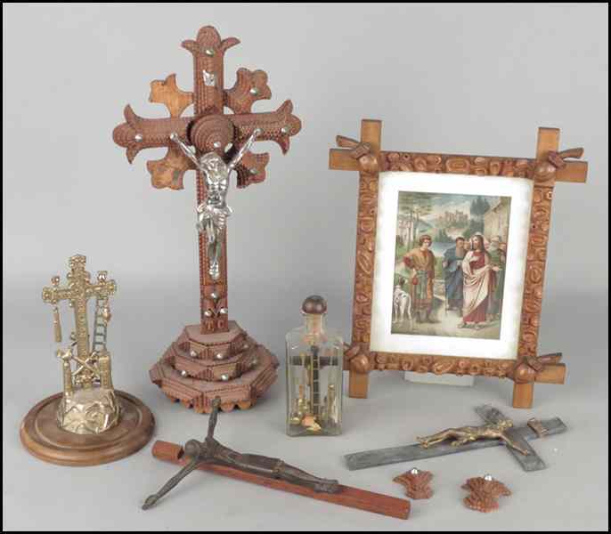 Appraisal: A COLLECTION OF FIVE CRUCIFIXES Including a wood and metal