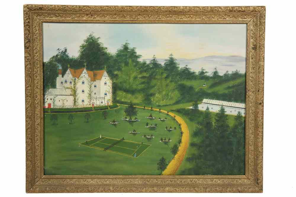 Appraisal: OOB - Naive Landscape depicting Mansion with tennis court gardens