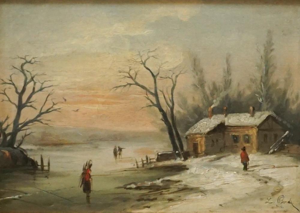 Appraisal: L BORDE FRENCH TH CENTURY WINTER LANDSCAPE OIL ON CANVAS