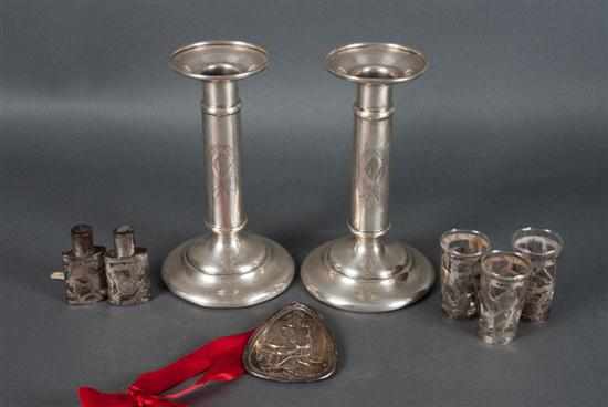 Appraisal: Assortment of American and Mexican weighted or silver-mounted glass articles