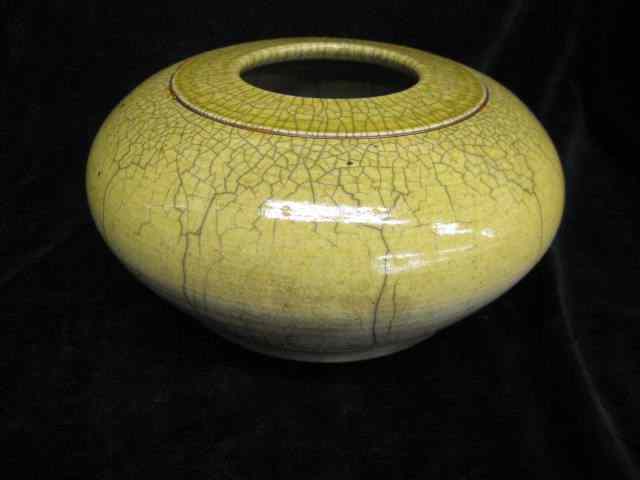 Appraisal: Indian Pottery Vase yellow to white crackle finish signed ''