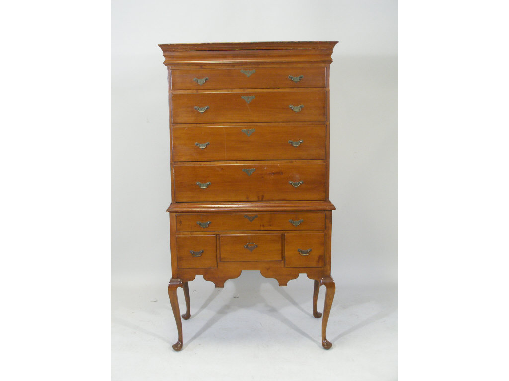 Appraisal: New England Queen Anne Highboy Late th c maple drawer