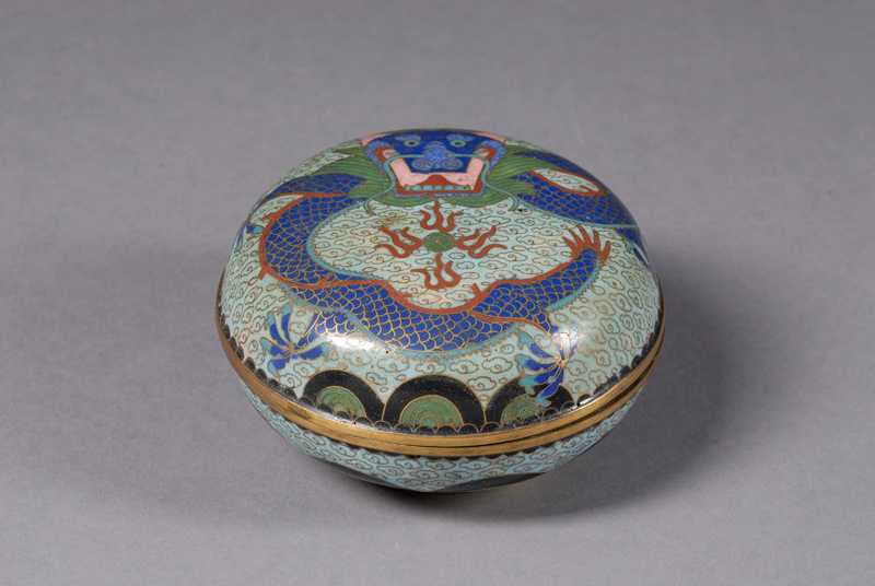 Appraisal: Cloisonne Incense Box China th century blue dragon on a