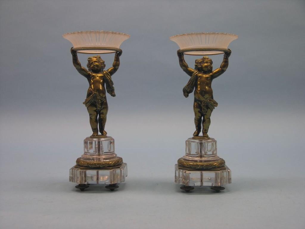 Appraisal: A pair of th century ormolu and glass mantel ornaments