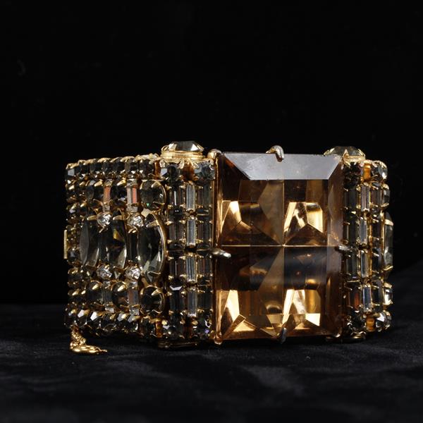 Appraisal: Vintage Designer Runway Hinged Cuff Bracelet with Giant Crystal Invisible