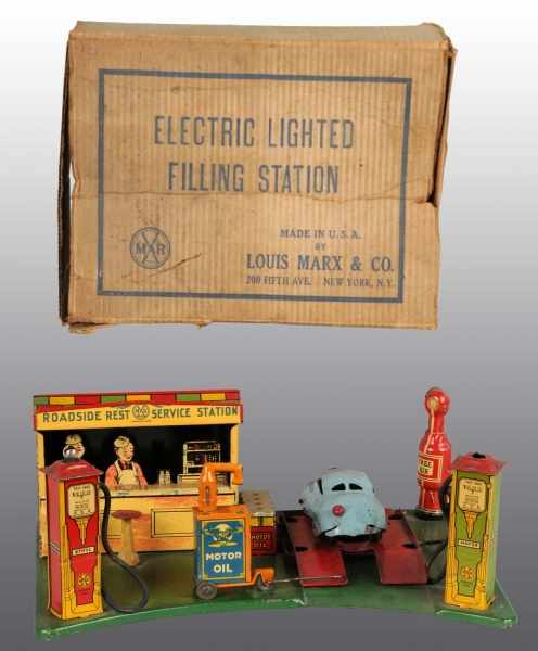 Appraisal: Pressed Steel Marx Roadside Rest Service Station Description American With