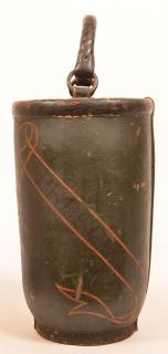 Appraisal: th Century Leather Fire Bucket Painted dark green with diagonal