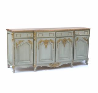 Appraisal: French Decorative Sideboard Blue painted gilt decorative four drawer four