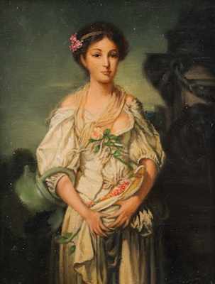 Appraisal: Anonymous Painter th Century Young woman with flowers Oil on