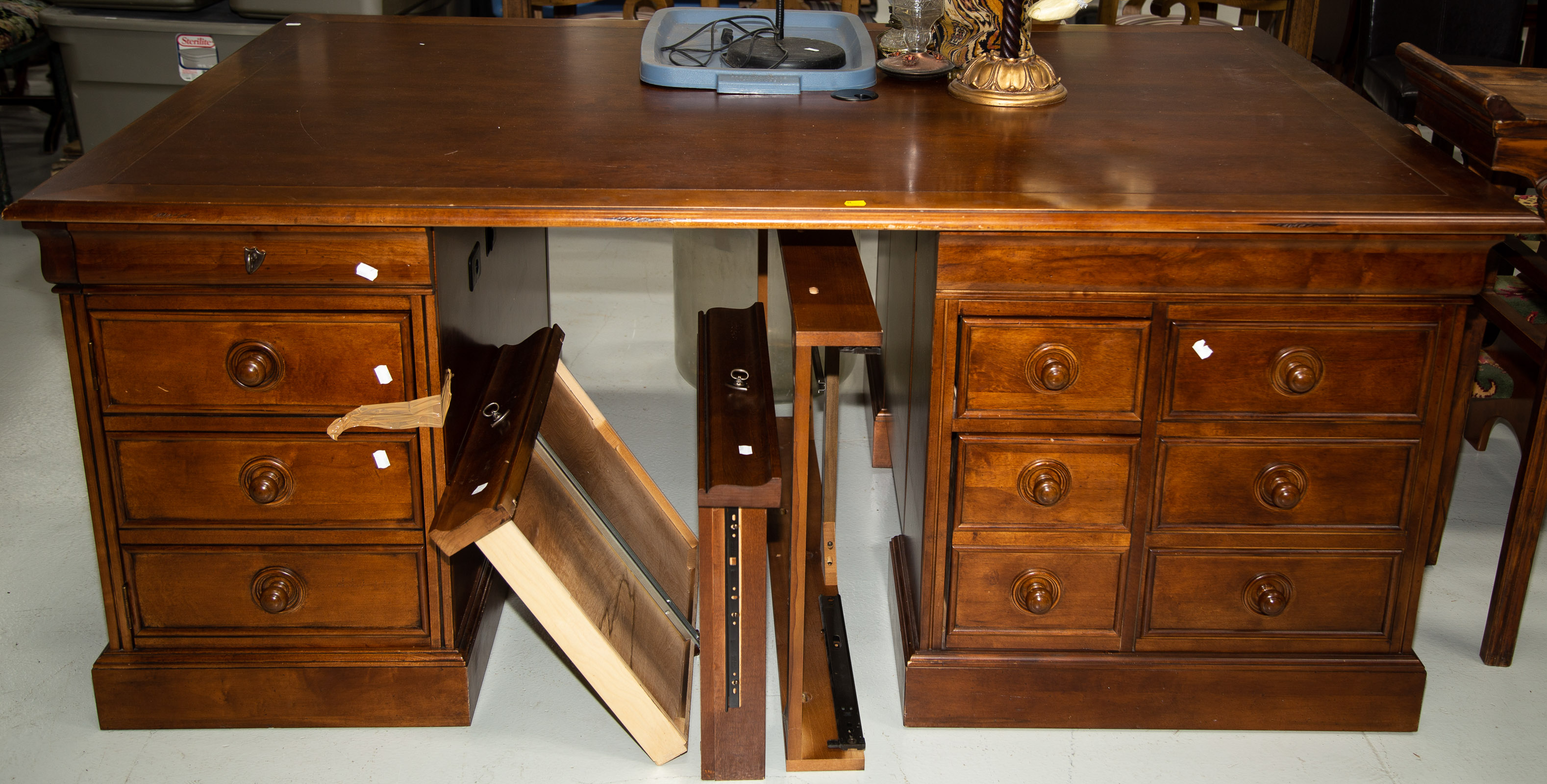 Appraisal: LARGE EARLY VICTORIAN STYLE CHERRY PARTNERS' DESK Contemporary with knee