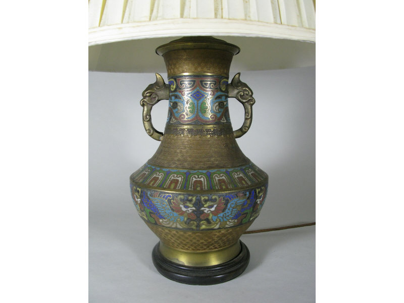 Appraisal: Oriental Champleve Table Lamp early th c multi-colored enamels set