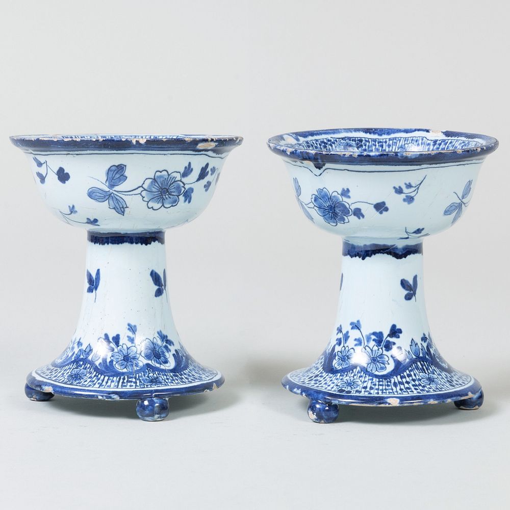 Appraisal: Pair of Dutch Blue and White Delft Stem Cups Blue