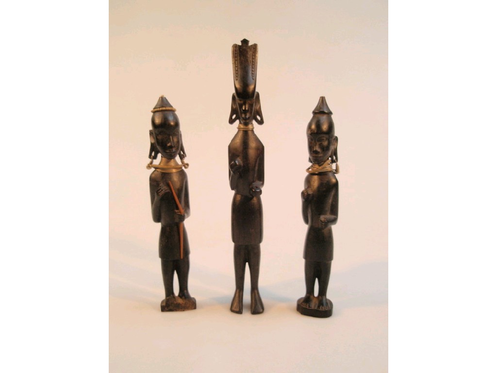 Appraisal: Three African tribal art carved figures probably Namibian cm down