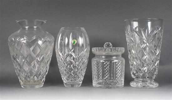 Appraisal: Three Waterford crystal vases and a Waterford biscuit jar vases