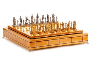 Appraisal: Pedro Duran Sterling Silver Cased Chess Set Pedro Duran Spanish