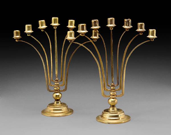 Appraisal: A pair of Jugendstil brass seven light candelabra early th