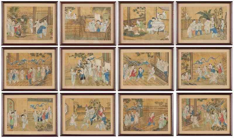 Appraisal: Set of Chinese '' Boys'' Paintingscirca each of ink and