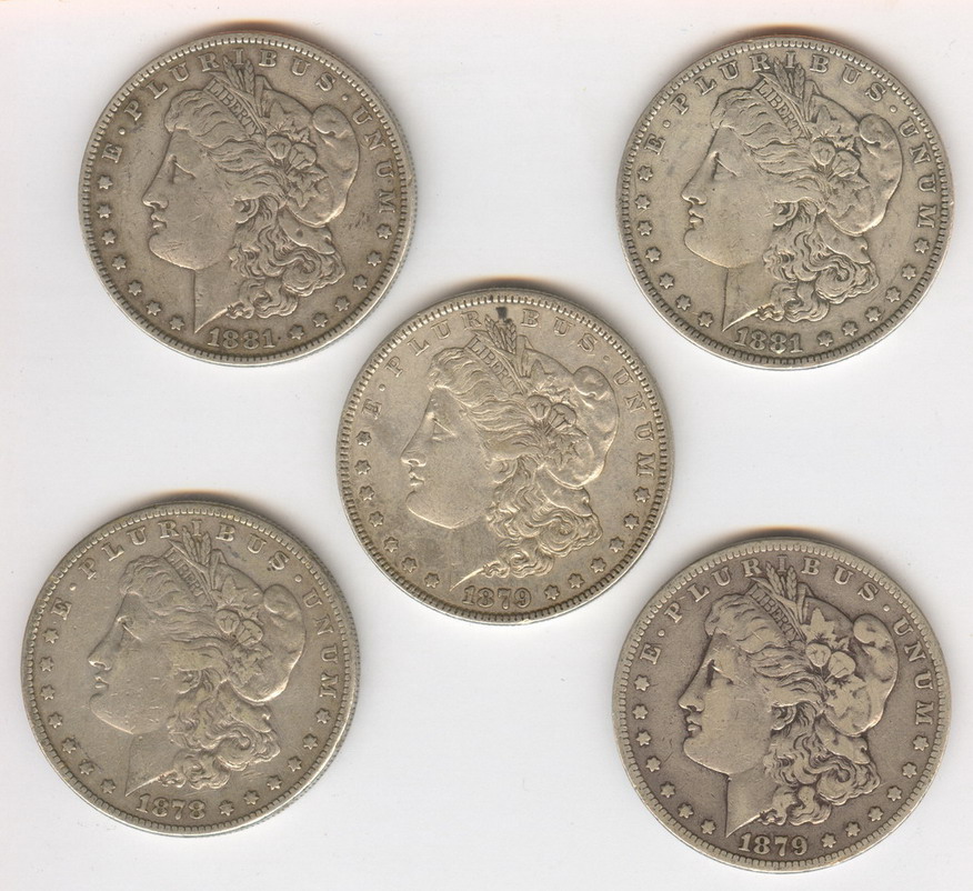 Appraisal: FIVE ESTATE MORGAN DOLLARS - S - S - O