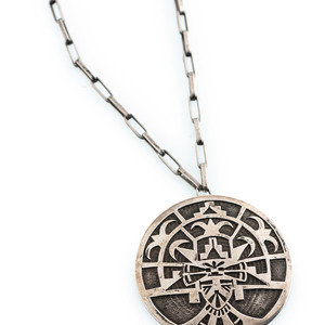 Appraisal: Bernard Dawahoya Hopi - Silver Overlay Shalako Pendant with Silver