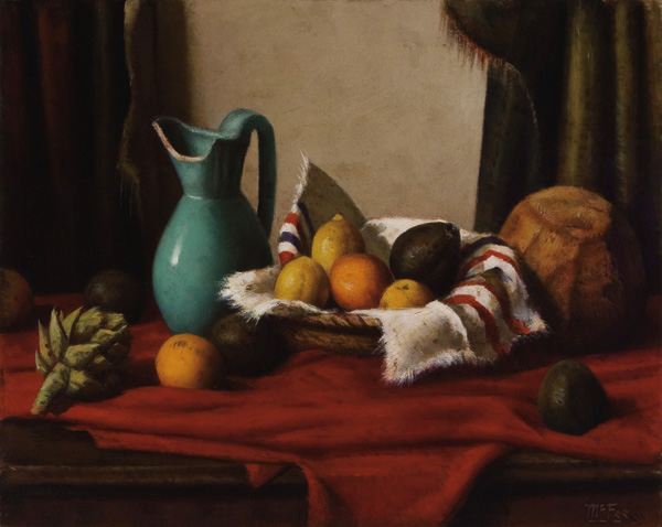 Appraisal: McFEE HENRY LEE American - ''Still Life with Red Cloth''