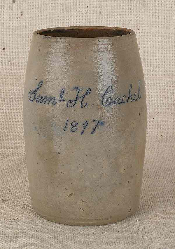 Appraisal: Pennsylvania stoneware presentation tankard dated and inscribed Saml H Cachel