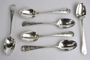 Appraisal: A set of six th century Irish silver teaspoons with